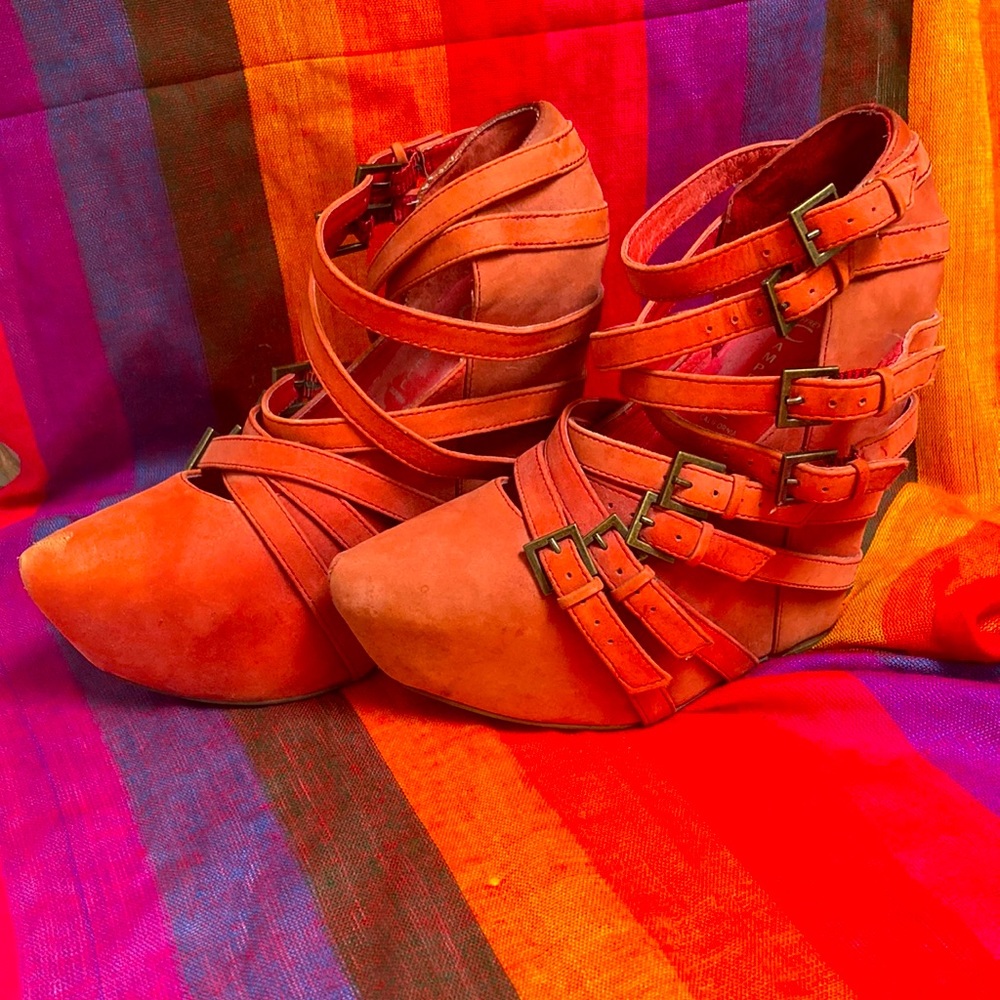 Dusty Rose Matte Leather Multistrap Platform Jeffrey Campbell Heels 8M